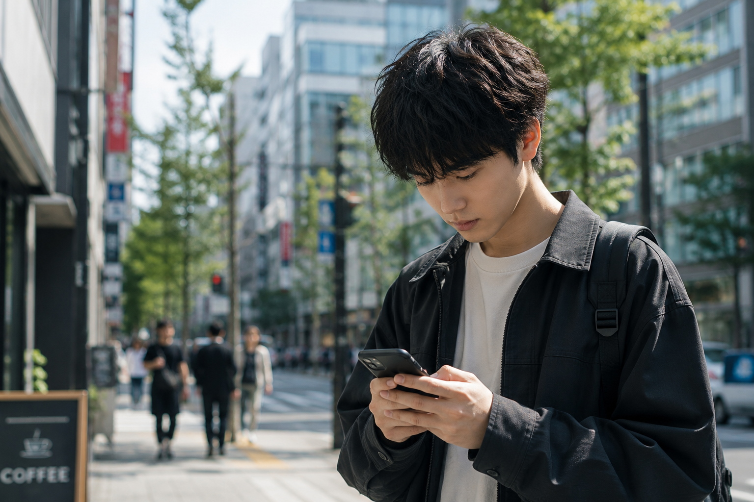 スマホを見下ろす街の人々
